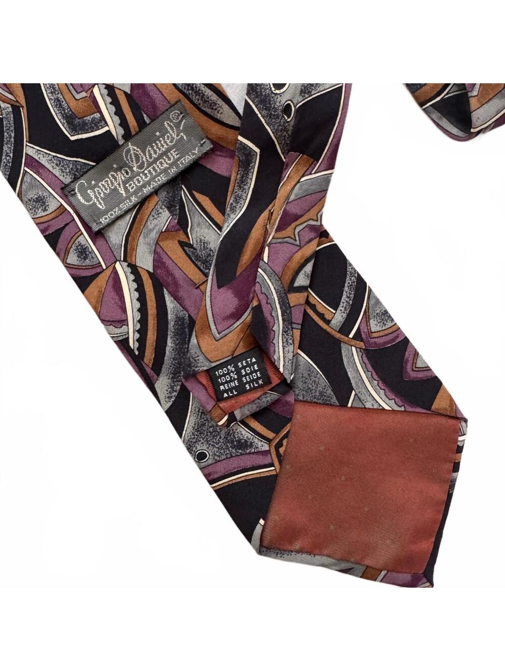 Vtg 90s Giorgio Daniel Silk Tie Geometric Abstract Purple Whimsigoth Italy 58